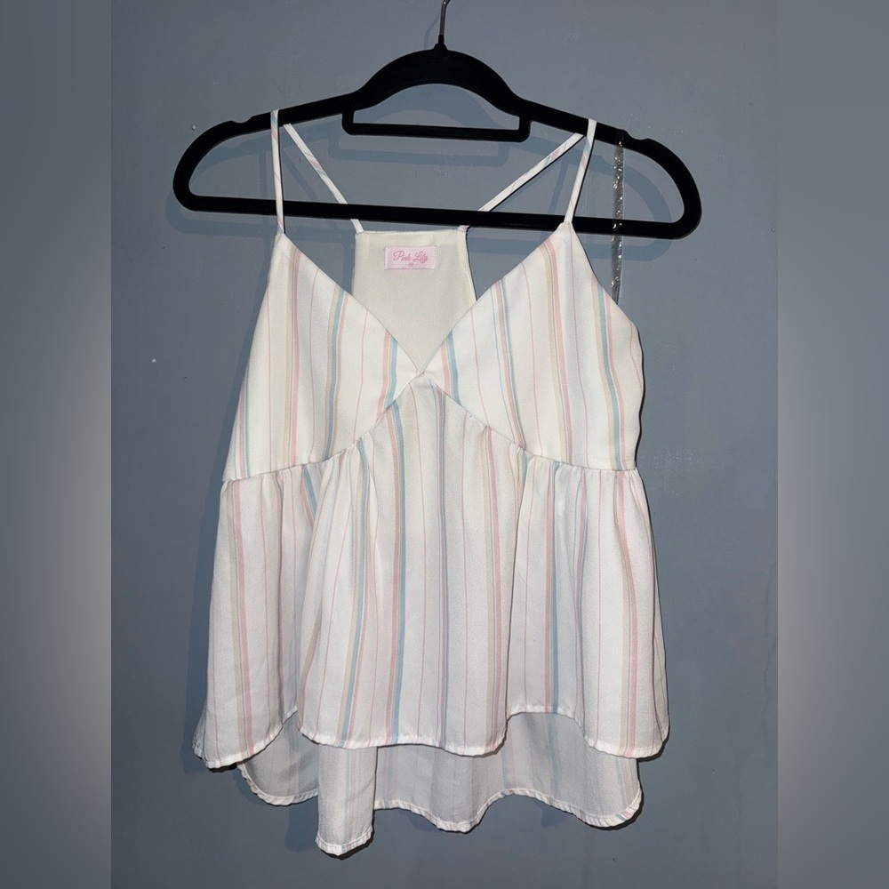 Pink Lily Women's Camisole - White with Pastel Stripes